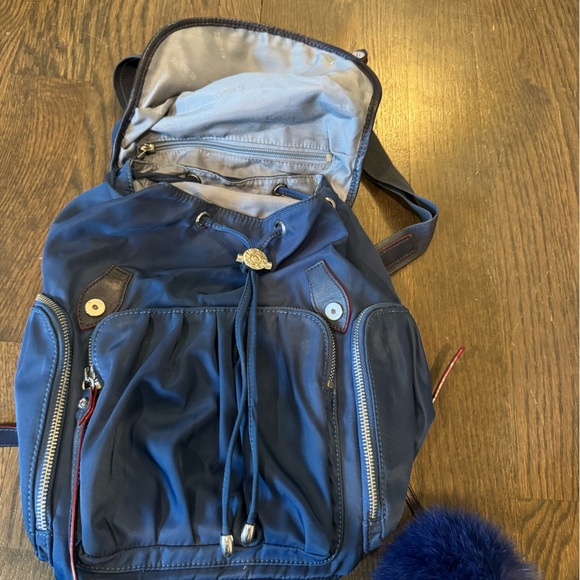 MZ Wallace Marlena Navy Blue Backpack with fun removable bag charm